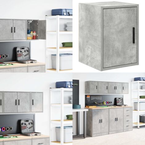 Armario de pared para garaje madera de ingeniería gris hormigón - Almacenamiento de herramientas - Armario de garaje