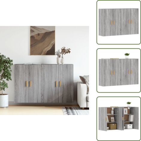 Armario de pared Sonoma - vidaXL Armarios de pared 2 uds madera de ingeniería gris Sonoma - Armario de pared con espacio