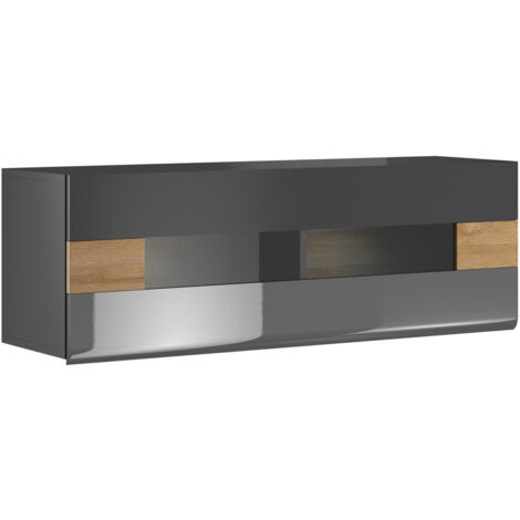 Armario de pared Torsone 116, Antracita + Gloss antracita + Roble nieto, 44x131cm, Número de puertas: 137cm, Vidrio, Aglomerado laminado