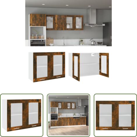 Armario de pared -  Vitrina colgante "Lyon" de roble ahumado, 80x31x60 cm, madera de ingeniería,