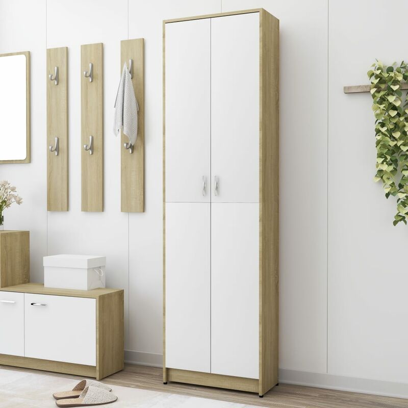 

Armario de pasillo aglomerado blanco y roble Sonoma 55x25x189cm