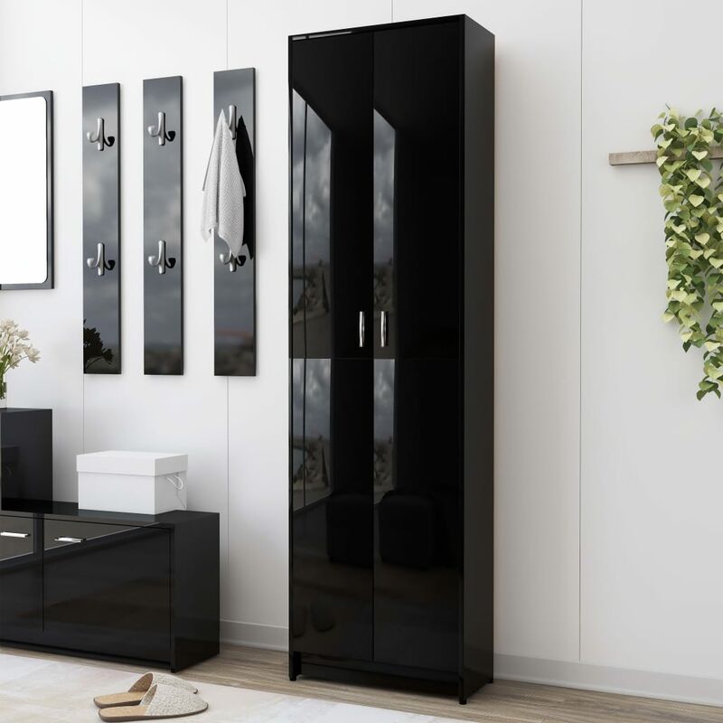 

Armario de pasillo aglomerado negro brillante 55x25x189 cm
