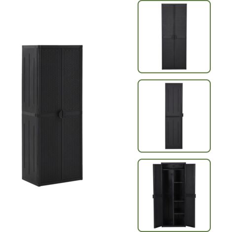 Armario de patio - vidaXL Armario de almacenaje de jardín ratán PP negro 65x45x172 cm - Armario de almacenamiento