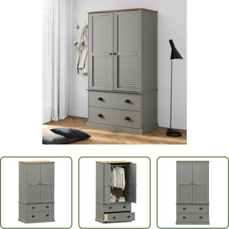 Armario de pino -  Armario VIGO madera maciza de pino gris 90x55x170 cm