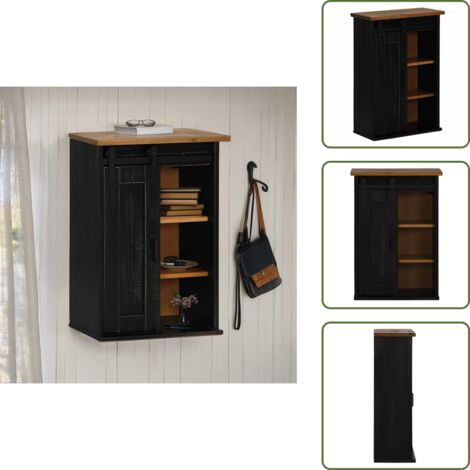 Armario de pino - vidaXL Armario colgante HALDEN con puerta corredera 49x22,5x70cm negro - Armario de almacenamiento