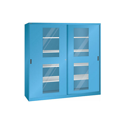 Armario de puertas correderas con ventanillas  8 baldas  azul