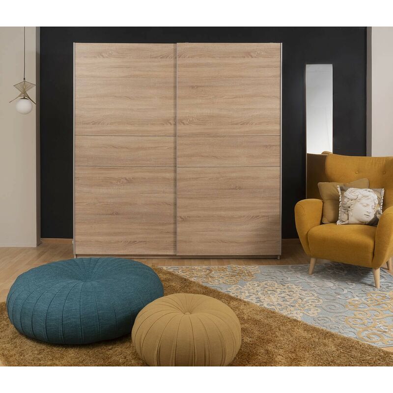 

Armario de puertas correderas WINTER acabado laminado sintético roble sonoma con franja blanca o roble 200x62x210 cm