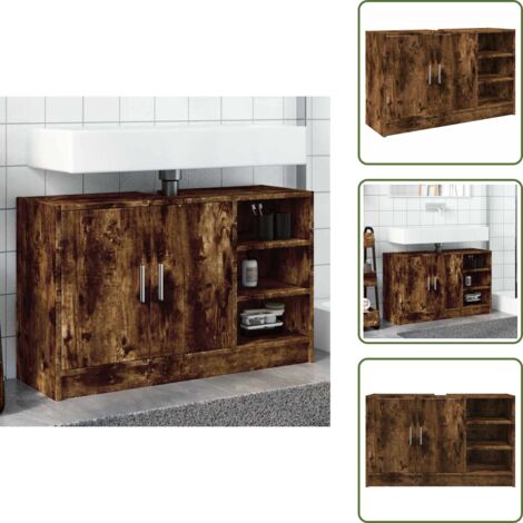 Armario de roble - vidaXL Armario de lavabo madera ingeniería roble ahumado 90x29x55 cm - Armario de baño con puertas
