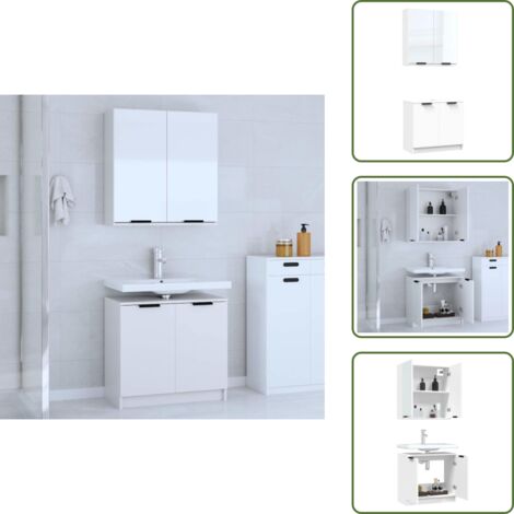 Armario de suelo - vidaXL Juego de muebles de baño 2 piezas madera contrachapada blanco - Armario con espejo