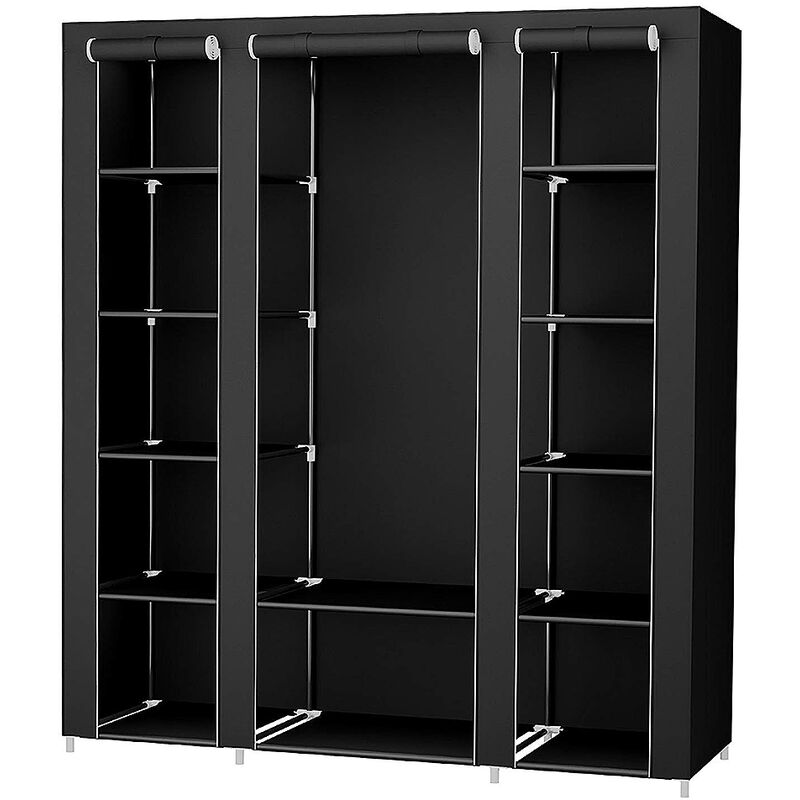 

Armario de tela compartimentos y varillas|3 puertas | 175*150*45cm |negro