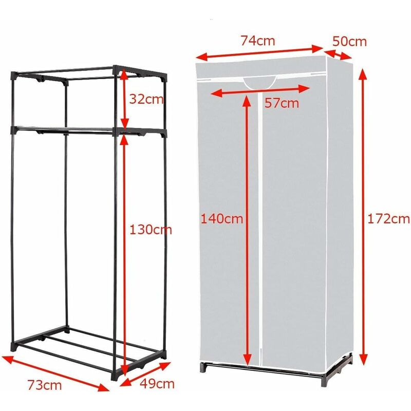 

Armario de Tela Plegable 75x50x170cm Guardarropa Closet con Barra para Colgar Ropa Organizador Gris
