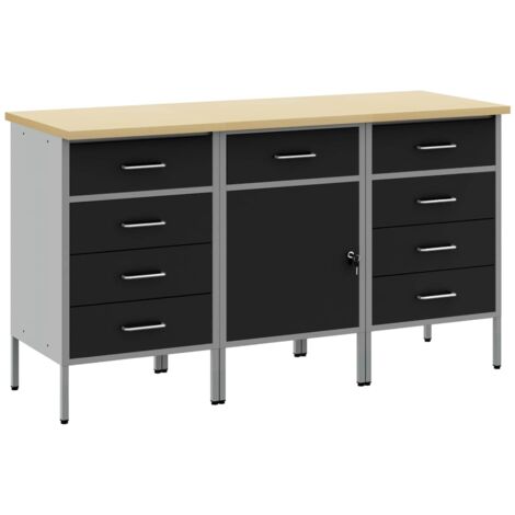 Armario de trabajo 3 pcs Negro y Gris 150 x 55 x 85 cm