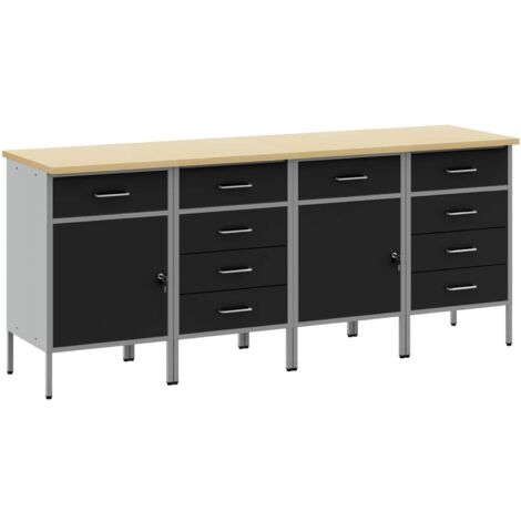 Armario de trabajo 4 pcs Negro y Gris 200 x 55 x 85 cm