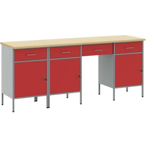 Armario de trabajo 4 pcs Rojo Madera Ingenierizada y Acero