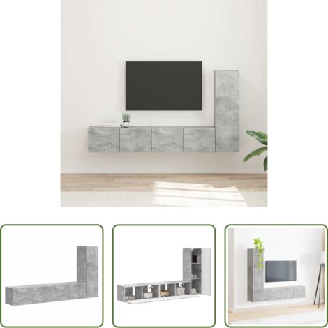 Armario de TV -  Conjunto de mueble de TV 3 pcs Gris Concreto