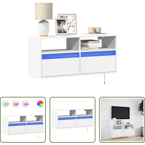 Armario de TV -  Mueble de TV de pared con luces LED blanco 100x31x45 cm