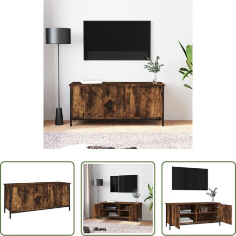 Armario de TV -  Mueble TV con puertas contrachapada roble ahumado 102x35x45 cm