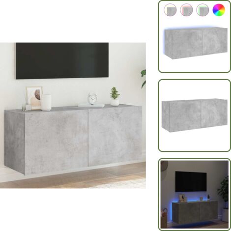 Armario de TV - vidaXL Mueble de TV de pared con luces LED gris hormigón 100x35x41 cm - Almacenamiento