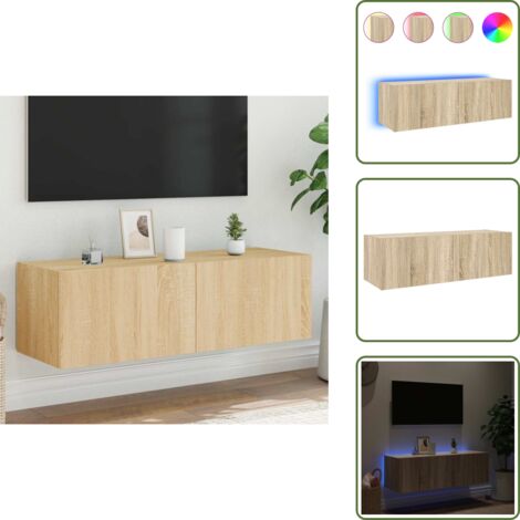 Armario de TV - vidaXL Mueble de TV de pared con luces LED roble Sonoma 100x35x31 cm - Almacenamiento