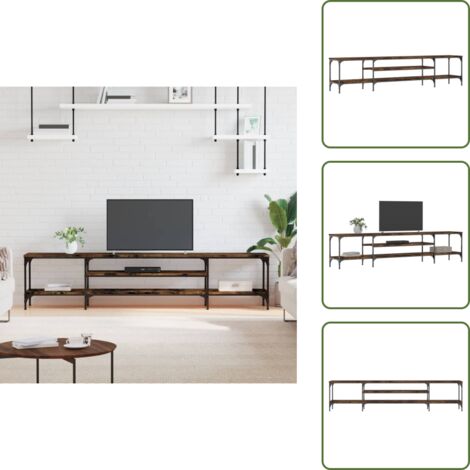 Armario de TV - vidaXL Mueble TV madera ingeniería y hierro roble ahumado 201x35x45 cm - Almacenamiento
