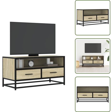 Armario de TV - vidaXL Mueble TV metal y madera ingeniería roble Sonoma 80x34,5x40 cm - Almacenamiento