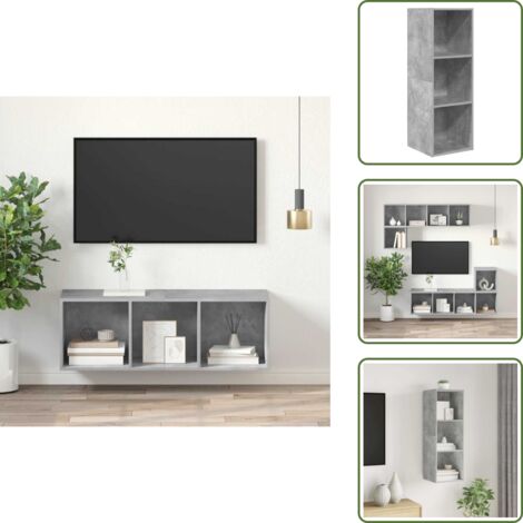 Armario de TV - vidaXL Mueble TV pared madera contrachapada hormigón 37x37x107 cm - Mueble de TV