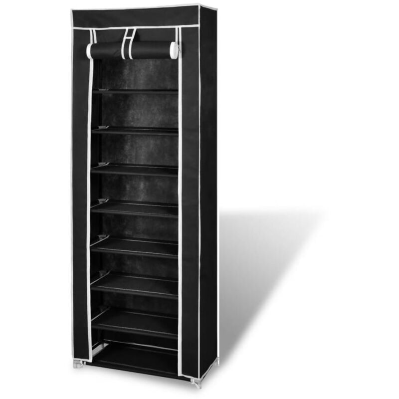 

vidaXL Zapatero de Tela con Cubierta Negro 57x29x162 cm - Negro