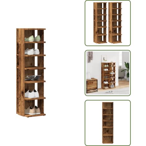 Armario de zapatos en madera - vidaXL Armario zapatero madera de ingeniería envejecida 28x27x102 cm - Armario de zapatos con estantes