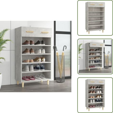 Armario de zapatos escandinavo - vidaXL Mueble zapatero madera contrachapada gris hormigón 60x35x105 cm - Almacenamiento de zapatos