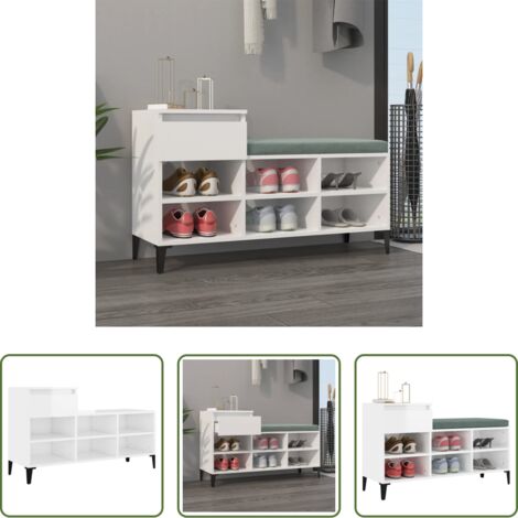 Armario de zapatos -  Mueble zapatero madera contrachapada blanco brillo 102x36x60 cm