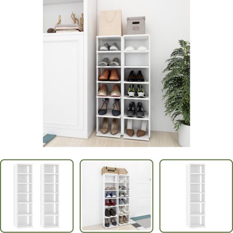 Armario de zapatos -  Muebles zapateros 2 uds contrachapada blanco 27,5x27x102 cm