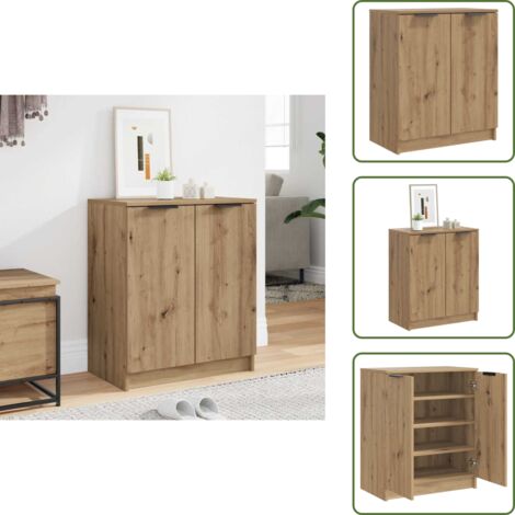 Armario de zapatos roble artesanal - vidaXL Mueble zapatero madera de ingeniería roble artisian 59x35x70 cm - Almacenamiento de zapatos