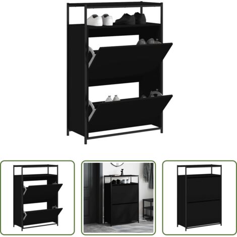 Armario de zapatos - Zapatero de madera de ingeniería negro 75x34x112 cm
