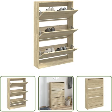 Armario de zapatos -  Zapatero de madera de ingeniería roble Sonoma 80x21x125,5 cm