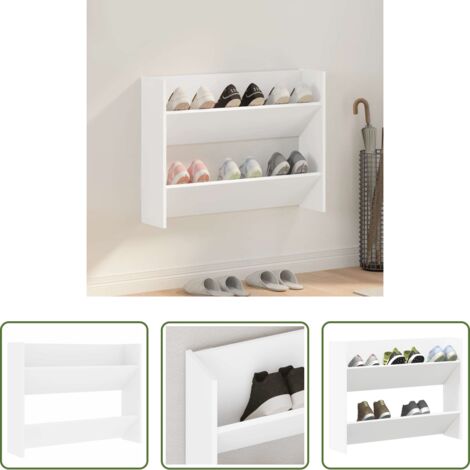 Armario de zapatos -  Zapatero de pared madera contrachapada blanco 80x18x60 cm