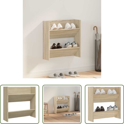 Armario de zapatos -  Zapatero de pared madera contrachapada roble Sonoma 60x18x60 cm