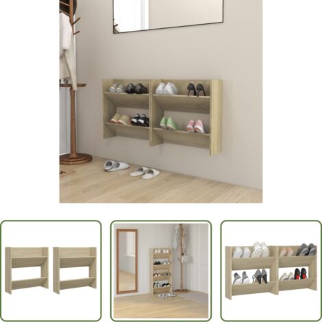 Armario de zapatos -  Zapateros de pared 2 uds contrachapada roble Sonoma 60x18x60 cm