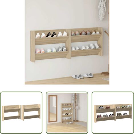 Armario de zapatos -  Zapateros de pared 2 uds contrachapada roble Sonoma 80x18x60 cm