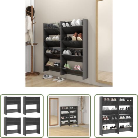 Armario de zapatos -  Zapateros de pared 4 uds contrachapada gris brillo 60x18x60 cm