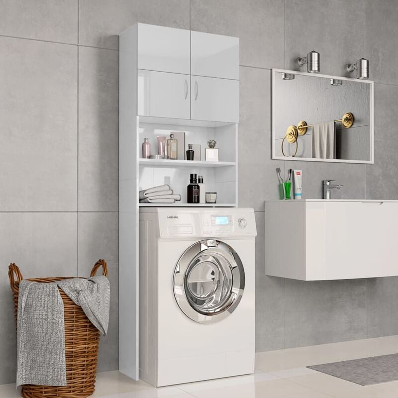 

Armario dee lavadora aglomerado blanco brillante 64x25,5x190 cm - Blanco