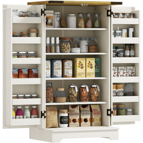 Armario Despensa Cocina con 2 Puertas 16 Estantes y Estante Ajustable para Comedor Salón 60x40x104 cm Crema