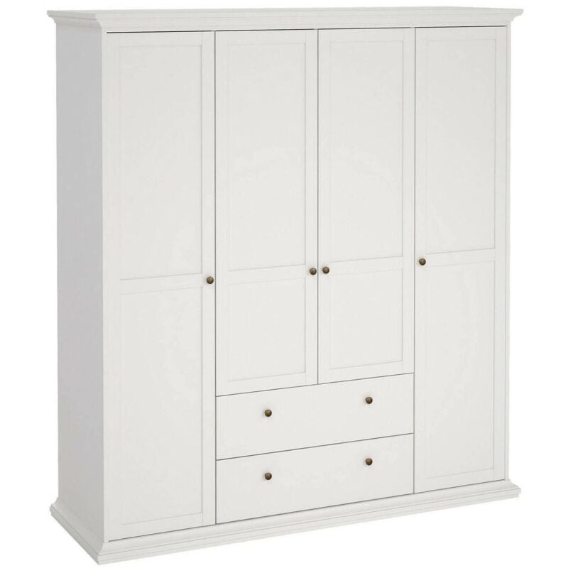 

Armario con cuatro puertas y dos cajones, color blanco, 181,4 x 200,6 x 60,5 cm - Dmora