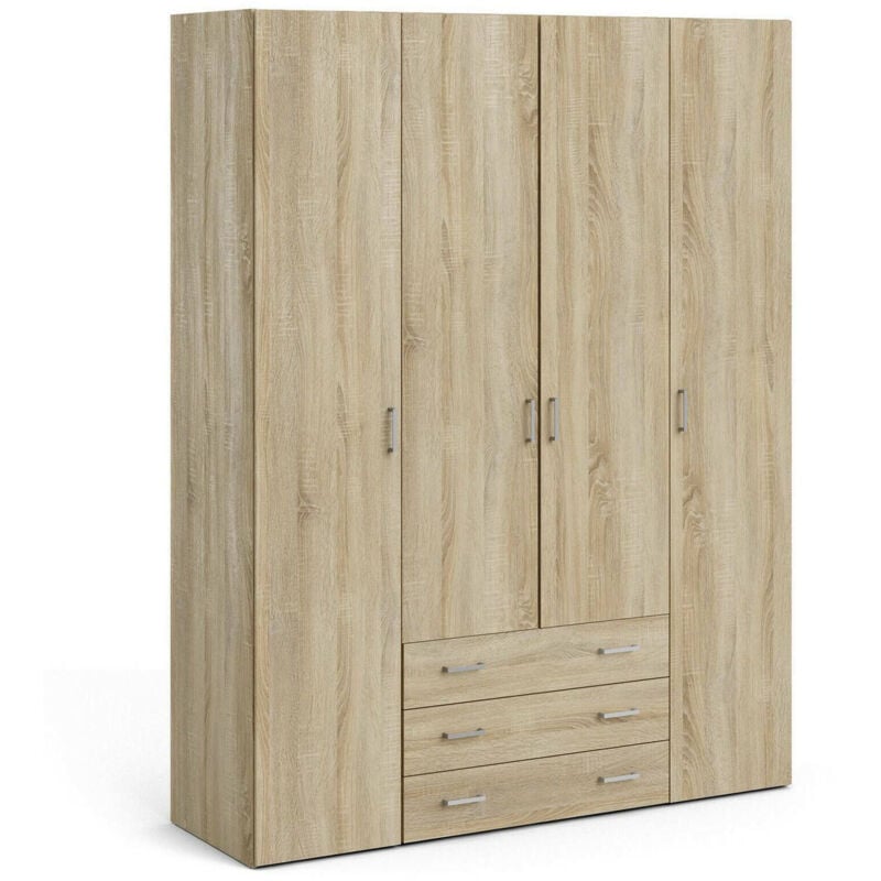 

Armario con cuatro puertas y tres cajones, color roble, 154 x 59 x h200 cm - Dmora