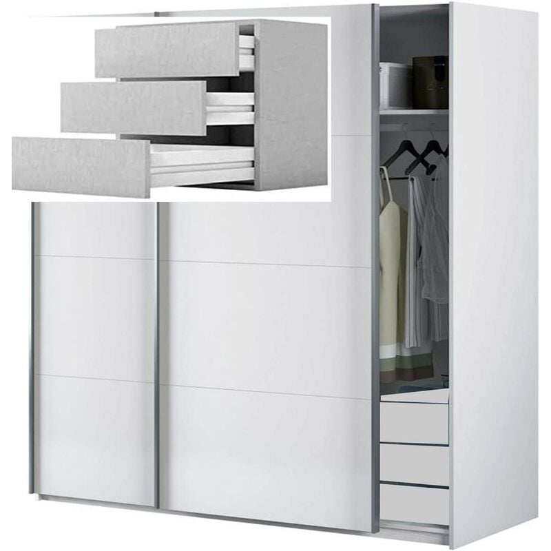 

Armario Dormitorio Blanco 204 Puertas correderas, Fondo Especial 65cm (Cajoneras Incluidas)