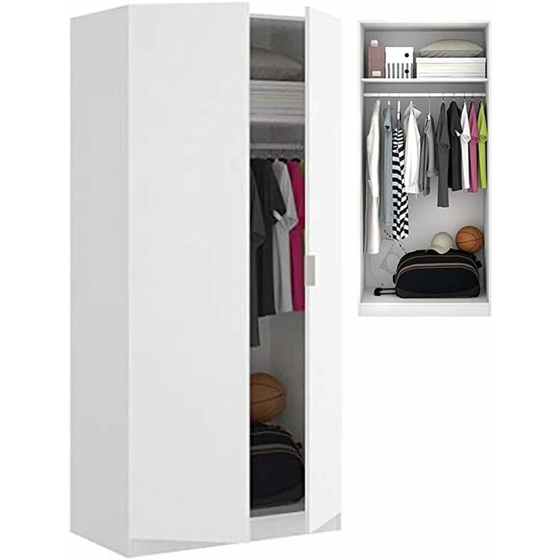 

Armario Dormitorio Blanco Mate, Medidas: 180 x 81 x 52 cm de Fondo