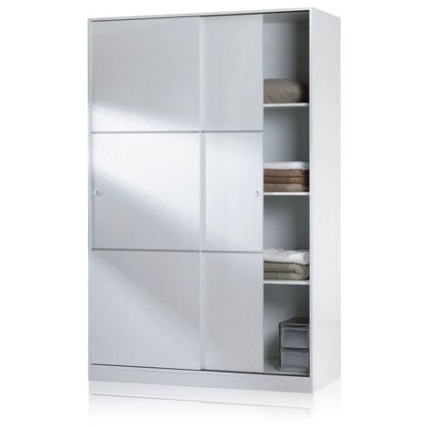 MOBIMARKET Armario dormitorio Grande con puerta Corredera en color Blanco brillo habitación 120x200x50 cm
