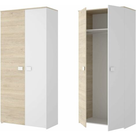 Armario Dos Puertas, Color natural Blanco, Medidas: 205 cm alto x 95 cm ancho x 53 cm. fondo.