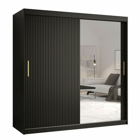 Armario Elblaru 128, Negro, 200x180x62cm, Puertas de armario: Correderas, Número de estantes: 9