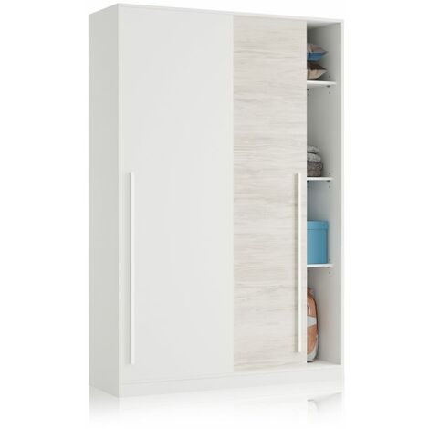 FANMUEBLES Armario Elliot 120 2 puertas correderas Blanco Artik (Blanco Mate) – Blanco Velho (ancho) x 200cm (alto)