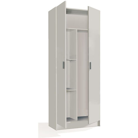Armario escobero de 2 puertas con 2 baldas. Material melamínico, color blanco.